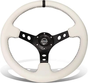 NRG RST-006BK-WT-B Reinforced Steering Wheel - White Leather 350mm - Foto 1 di 4
