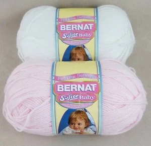 Bernat Softee Baby Yarn 5 oz Each Pink and White 100% Acrylic - Picture 1 of 10