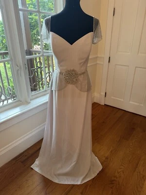 Vestido Dymore Couture mangas con cuentas y cinturón talla 12 Foto 1 de 3