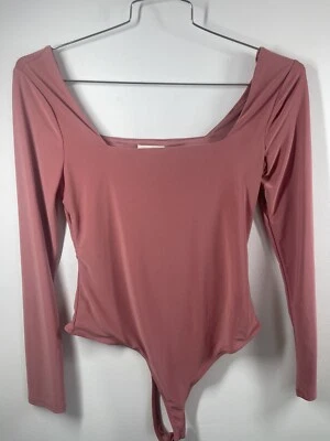 Meraki Pink Bodysuit Long Sleeve Size Large SQUARE  Neck Stretchy Compression - Image 1 of 4