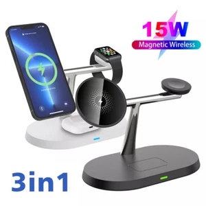 Kabellose Ladestation Ladegerät Dock 3in1 Ständer für Apple Watch iPhone Magsafe - Bild 1 von 25