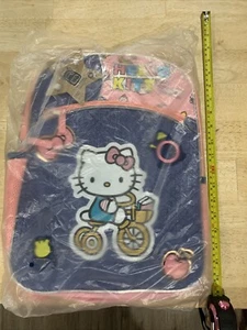 Hello Kitty Deluxe Denim Blue and Pink 16" Backpack, Kid's Book Bag REFLECTIVE - Picture 1 of 15