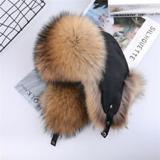 BOONJOVIA Unisex 100% Real Fox Raccoon Fur Hat Russian Ushanka Hats Bomber Cap