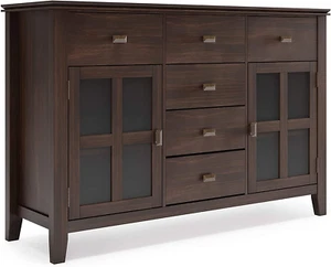 Artisan Solid Pine Wood 54 Inch Contemporary Sideboard Buffet Credenza in Dark C - Picture 1 of 8