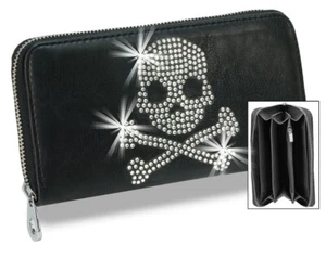 New Wallet, Rhinestone Skull Crossbone, Bling, Accordian, Zipper, Free Ship - Picture 1 of 3
