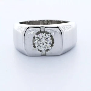 Solid 14K White Gold Solitaire Mens Ring 1.72 CT Round Lab-Grown Diamond G SI2 - Picture 1 of 8