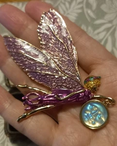 BUTTERFLY brooch PENDANT Dangle SEAVIEW Moonface FAIRYGlitter PINK Wings - Picture 1 of 22