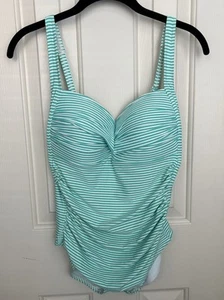 Bond-Eye Nip Tuck Damen Badeanzug 10-D/DD Cup türkis & weiß gestreift Neu mit Etikett - Bild 1 von 9