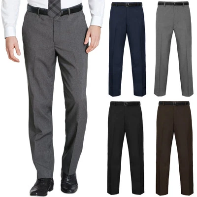 F/F COLLECTIONS MENS TROUSERS OFFICE BUSINESS WORK FORMAL CASUAL SMART BELT POCKETS DRESS PANTS
