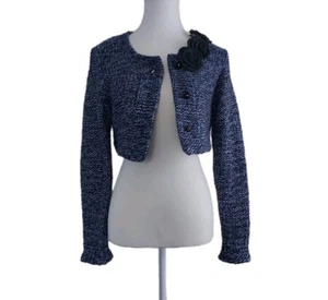Alice Barnabe Chunky Knitted Wool Bld Cropped 3D Flower Cardigan Sz 38 Or M - Picture 1 of 11