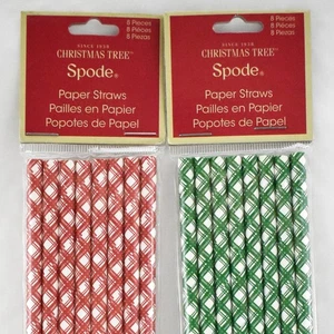 Spode Paper Straws Christmas Red & Green Plaid Holiday 2 Packs x 8 Count - Picture 1 of 4