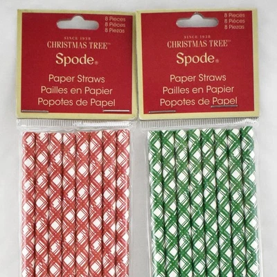 Spode Paper Straws Christmas Red & Green Plaid Holiday 2 Packs x 8 Count - Image 1 of 4