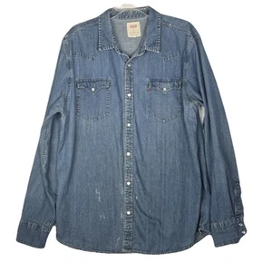 Vintage Levi’s Denim Pearl Snap Western Shirt Mens XL - Picture 1 of 6
