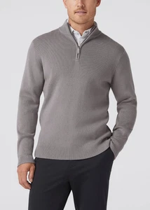 MIZZEN + MAIN Hillcrest Quarter Zip Pullover Sweater Nickle Grey Solid Sz L $168 - Picture 1 of 12