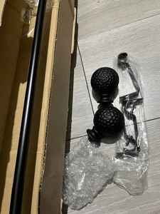 Metall Gardinen verstellbar Gardinenstange Set schwarz geknotet 110-220cm - Bild 1 von 5