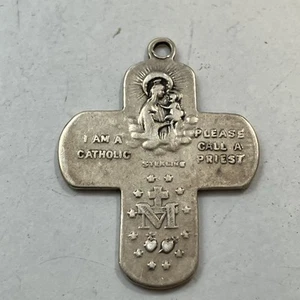 Vintage St. Christopher I Am Catholic Call A Priest Christian Sterling Medal - Picture 1 of 3