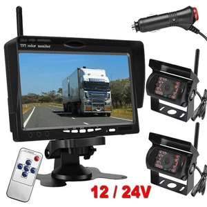 Wireless 7" Rear View Monitor Dual Reversing Camera for Truck Trailer RV 12-24V - Picture 1 of 23