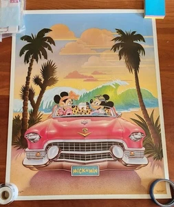  Walt Disney Mickey & Minnie Mouse n Car Poster 28x24 - Picture 1 of 16
