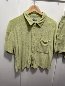 Hollister Terry Cloth Matching Set Top And Shorts Large Lounge Lime Green Vaca - Picture 1 of 10
