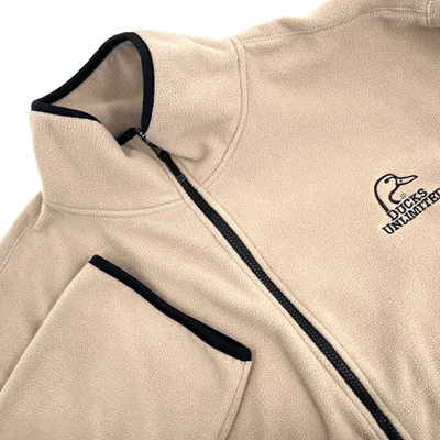 DUCKS UNLIMITED Men's Sz 2XL Beige/Black Trim Full-Zip Fleece Jacket Embroidered - Image 1 of 4