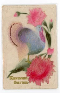 Postkarte Airbrush Erntedankgrüße geprägt Türkei rosa Blumen - Bild 1 von 2