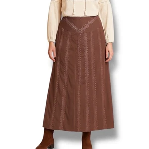 Maxi Falda J.Jill Marrón Oscuro Bordada Algodón Talla 16 Nueva Con Etiquetas Bohemia Otoño Otoño - Imagen 1 de 11