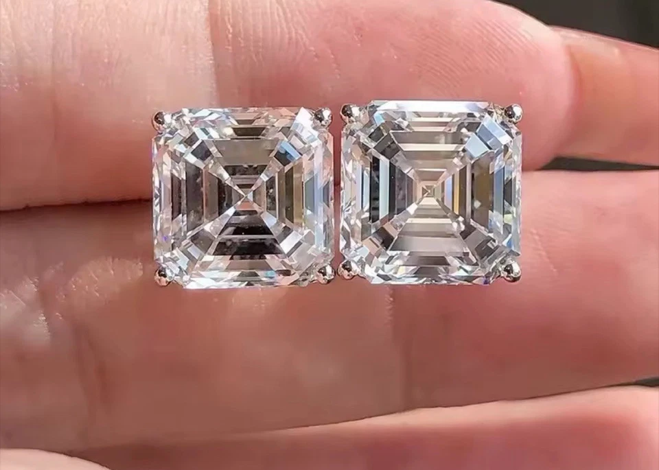 Silver EARRINGS Square CUBIC ZIRCONIA Post Stud Surgical Jewelry New - Imagem 1 de 1