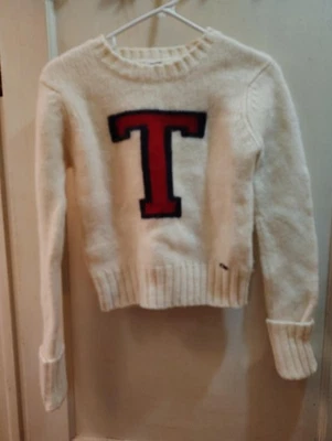 Suéter Tommy Jeans Vintage Mujer Mediano Lana Shetland Universitaria T Marfil 00s Foto 1 de 4