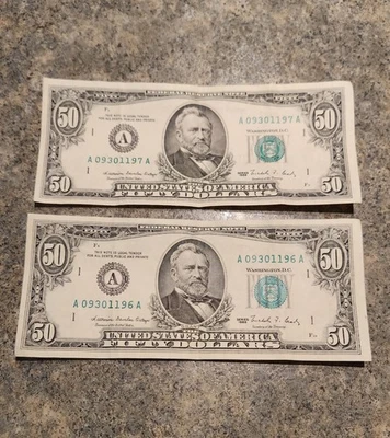 1988 $50 Fifty Dollar Bill Consecutive Numbers - Image 1 of 4