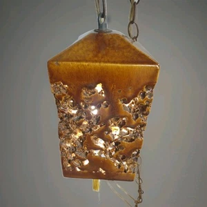 Vintage MCM braune natürliche Löcher Kugel hängende Swag Lampe Kette funktioniert 10" - Bild 1 von 8