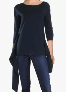 LAUREN RALPH LAUREN Women's Jewel Neck Tie Front Long Sleeve Top Navy Size M NWT - Picture 1 of 2