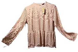 Suzanne Betro 3x Pink Blouse round Semi Transparent LS Floral Lace Coquette - Picture 1 of 13