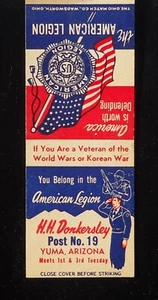 1940s American Legion H. H. Donkersley Post No. 19 Yuma AZ Matchbook Arizona - Picture 1 of 2
