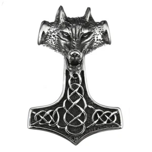 Edelstahl Anhänger Thorshammer Mjölnir Wolf 57x37mm wikinger Odin Freki ID8 mm - Bild 1 von 2