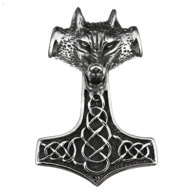 Edelstahl Anhänger Thorshammer Mjölnir Wolf 57x37mm wikinger Odin Freki ID8 mm  - Bild 1 von 2