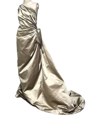 PRADA винтажный 2007 взлетно-посадочной полосы золото шелк тафта длинное бальное платье платье США 4 6 / IT 42 - Изображение 1 из 4
