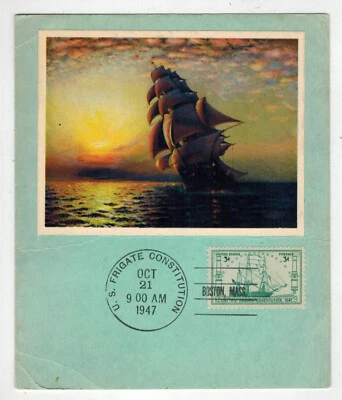1947 OLD IRONSIDES US FRIGATE CONSTITUTION 951 FDC ILLUSTRATED SHIP CARD  Nice! - Image 1 of 2