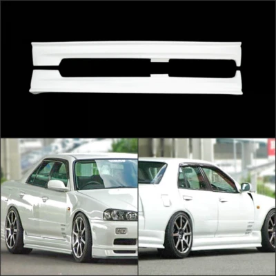 For Skyline R34 HR34 4 Door Sedan URR Type Fiberglass Side Skirt Side Splitter - Image 1 of 4