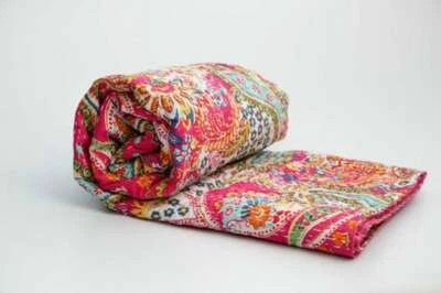 Colcha reversible Kantha edredón algodón 60X90" tamaño doble hecha a mano D9 Foto 1 de 3