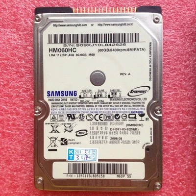 Samsung HDD 60 GB,Intern,5400 RPM,6,35 cm 2,5 Zoll HM060HC PATA IDE Festplatte - Bild 1 von 2