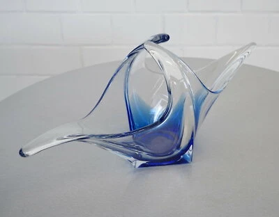 edle Murano Glas Schale Obstschale organisch Zipfelglas Blau Vintage 60er Jahre - Bild 1 von 4