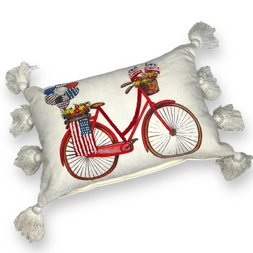 Magaschoni Patriotic Throw Pillow Embroidered Removable  20x14 Cottage Core - Image 1 of 4