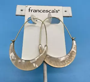 Francesca's Long Wire Gold-Tone Beige Acrylic Dangle Earrings 2.25" x 1.5" NEW - Picture 1 of 16