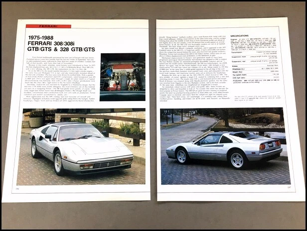 Ferrari Dino 308 328 GTB GTS Car Review Print Article with Specs 1976 1980 P196 Foto 1 de 1