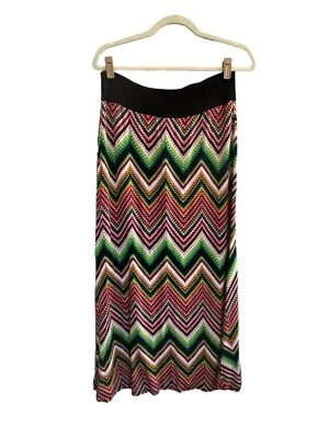 Saia maxi Karen Kane feminina média Chevron boho cintura dobrável rosa verde #2203 - Imagem 1 de 4