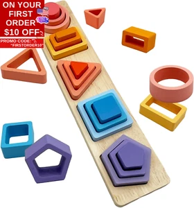 Montessori Toys for 1 2 3 Year Old Boys Girls-Wooden Sorting & Stacking Toys for - Picture 1 of 12