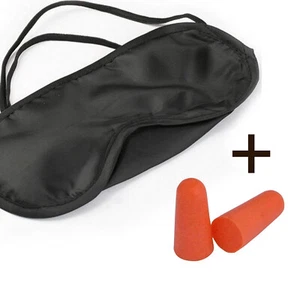 Maschera Benda Occhi Sonno Parasole Aiuto Copertura + Morbida Schiuma Orecchie Tappi Defender - Foto 1 di 6