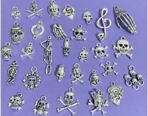 30pc Skull Charms - Various Designs / Random Lot - Silver - NWOT - Picture 1 of 2