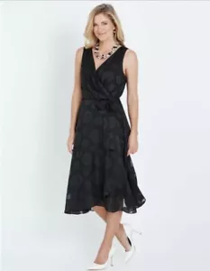 💜 NEW - Liz Jordan Size 10 Black Faux Wrap Spot Burnout Dress - RRP $199.99 💜 - Picture 1 of 14