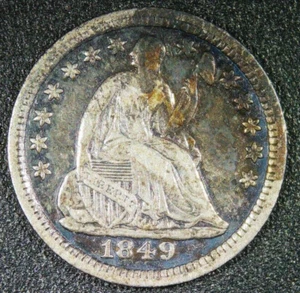 1849/6 Seated Liberty Half Dime 5C Widely Placed 6 90% Silver - Picture 1 of 4